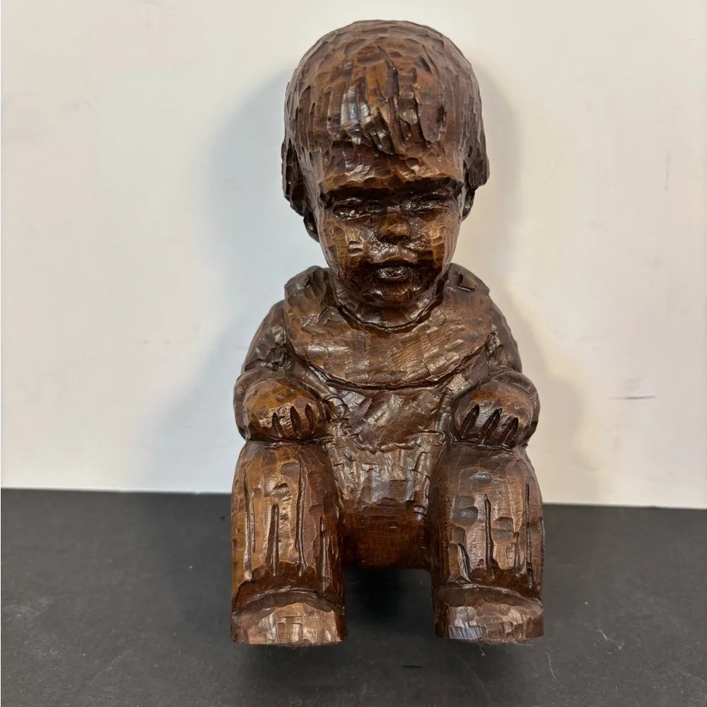 Vintage Hand-Carved Wooden Child Figurine – 6” Folk Art Sculpture